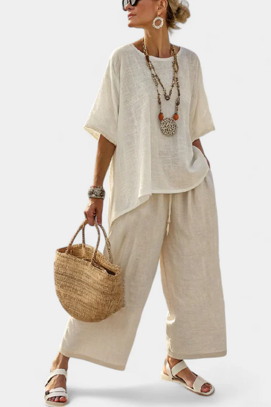 Elevate Your Everyday Look with the Rebecca Comfortable Minimalist Blouse & Wide-Leg Pants Set